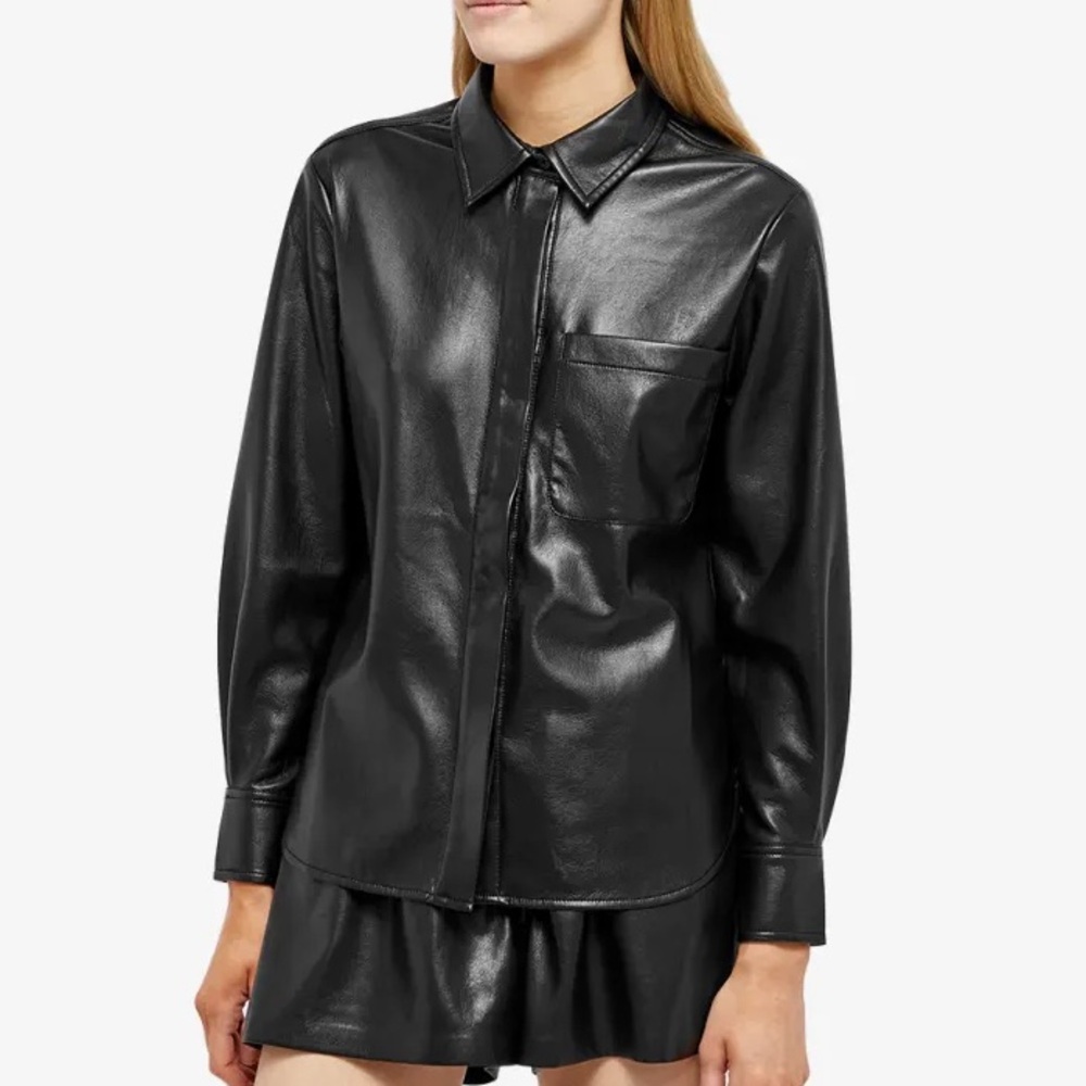 Good American Black faux leather oversized shirt Jacket Size 4 XL W1